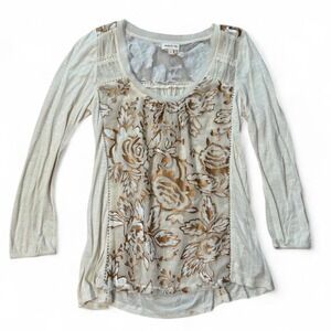 Meadow Rue Anthropologie Cream & gold floral long sleeve blouse
